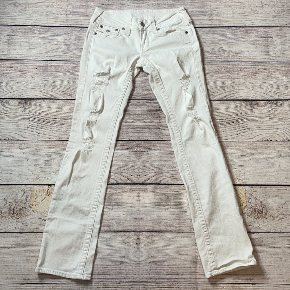 TRUE RELIGION Women's Billy White Distressed Jeans